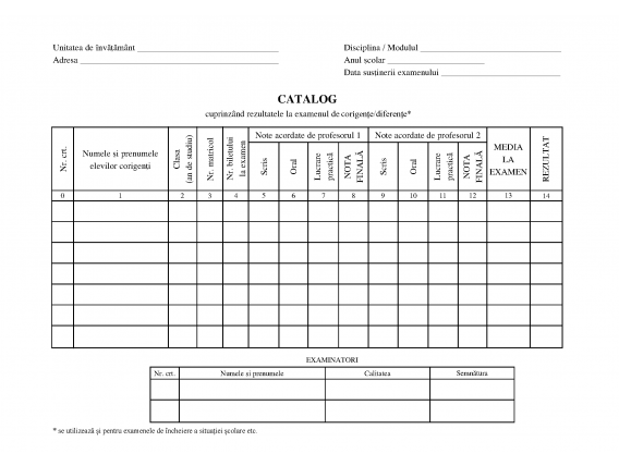 Catalog examen corigenţe/diferenţe