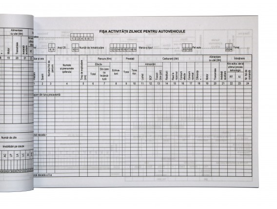 Fișa activității zilnice pt. autovehicule