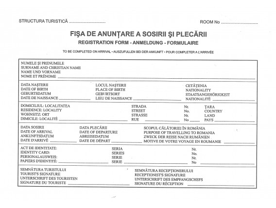 Fisa De Anuntare A Sosirii Si Plecarii Turistilor
