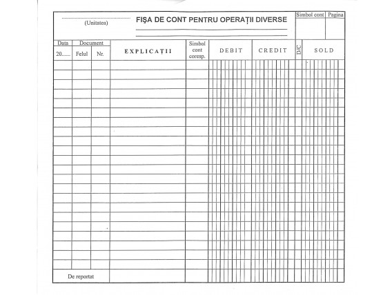 Fişă de cont pentru Operaţii diverse