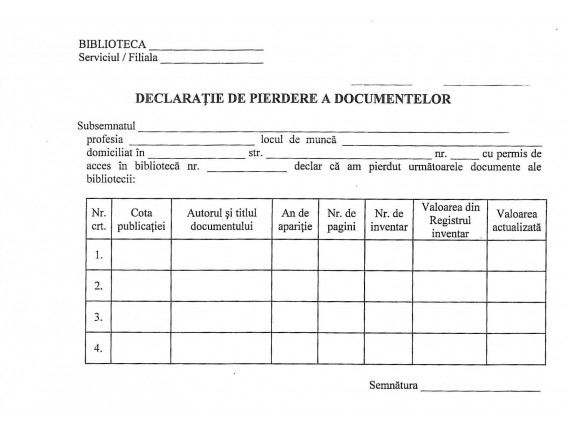 Declaraţie de pierdere a documentelor