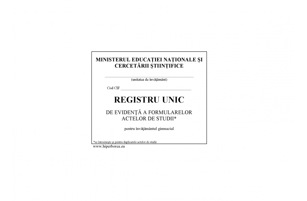 Registru Unic Evid Inv Gimnazial Coperta Carton Gros Hartie