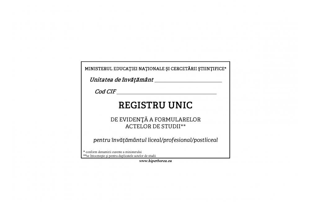 Registru Unic Evid Inv Liceal Coperta Carton Duplex