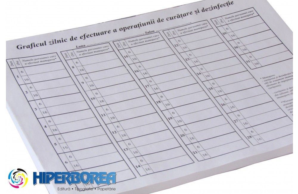 Grafic Zilnic De Efectuarea Operatiunii De Curatare Si Dezinfectie
